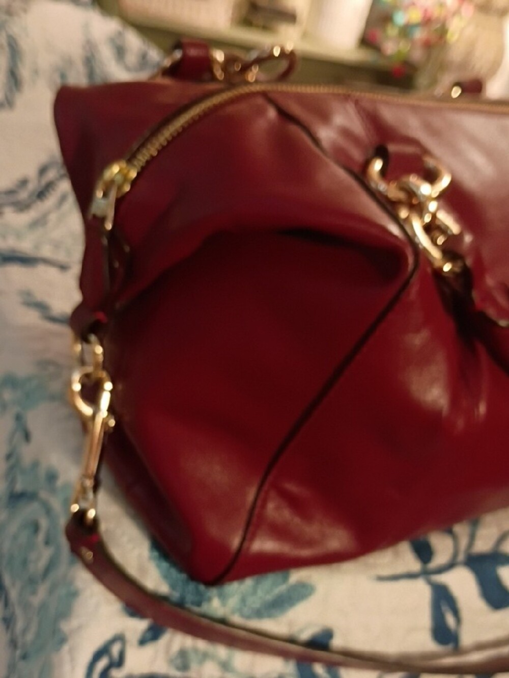 Coach Deep Red Leather Satchel with Gold Hardware - Picture 3 of 16